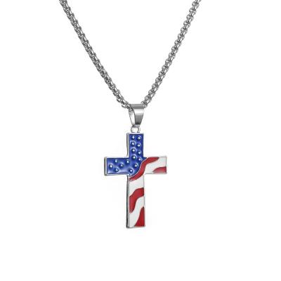 China Environmentally Friendly Stainless Steel Cross Pendant American Flag Chunna Gold Necklace Male Jewelry Wholesale for sale