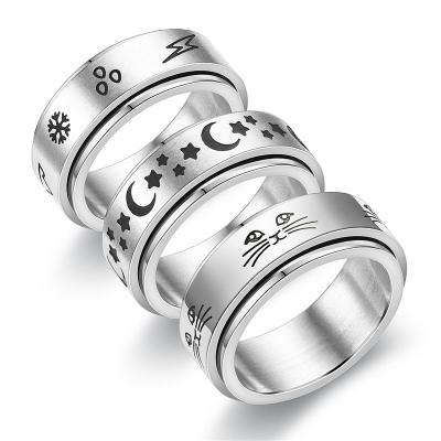 China CLASSIC Hot Sale Multi Design Titanium Spinner Rings Moon Star Free Spinning Stainless Steel Ring Chain Ring for sale