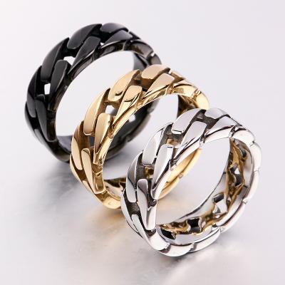 China High Quality Hip Hop Style Stainless Steel Punk Chain Rings Jewelry For Men for sale