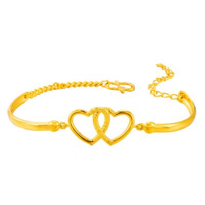 China New Fashion TRENDY Gold Plated Brass Bracelet 24k Sand Gold Heart Shape Charm Women Bracelets Bangles for sale