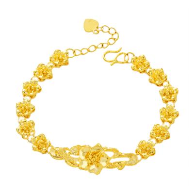 China Hot Sale Environmental Friendly Vietnam Sand Gold Flower Shape Charm Bracelet For Women 24k Gold Plated Copper Wedding Engagement Jewelry Bangles for sale