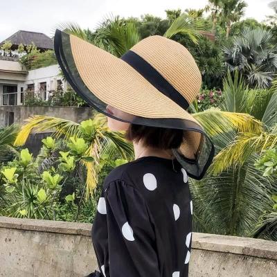 China New Fashion Summer Sombrero Sun Hat Female Custom Ribbon Bowknot Eco-Friendly Foldable Wide Straw Hats For Women Raw Material Soft Brim Beach for sale