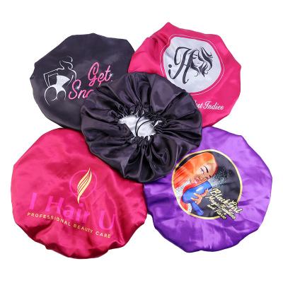 China Factory Custom Double Layer Comfortable Wholesale Silk Hair Bonnet Sleeping Hair Bonnets With Logo Satin Bonnets for sale