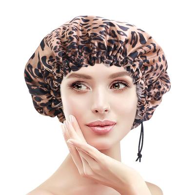 China Comfortable Hair Protection Cap Satin Sleep Cap Beauty Printing Elastic Band Adjustable Hair Silk Hood for sale