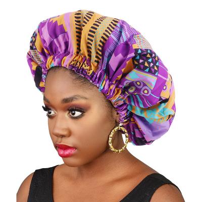 China 2022 New Comfortable Colorful Satin African Ankara Print Beauty Hair Sleep Hat Adjustable Hoods For Women for sale