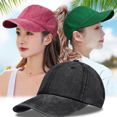 China Women's Summer Sun JOINT Sports Breathe Hats Top Half Empty Ponytail Bun Sun Visor Baseball Cap Curly Backless Denim Hat for sale