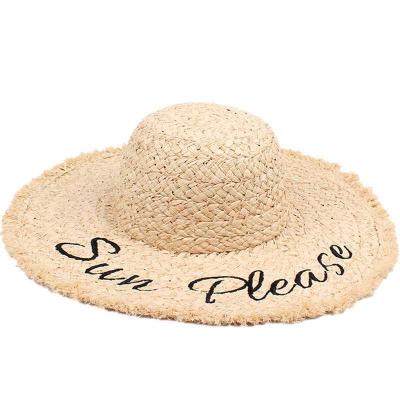 China Raw Material Eco-Friendly Women Overflow Flat Paper Raffia Straw Hats Summer Sun Beach Hat Natual Panama Cowboy Cap Sun Please Foldable Letter for sale