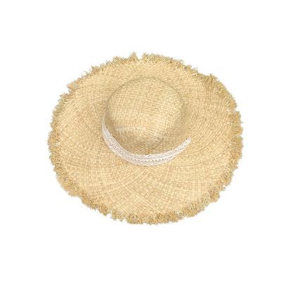 China Handmade Raffia Straw Hat Panama Hat Summer Sun Beach Natual Wide Brim Cowboy Cap Paper Ribbon Outdoor Eco-friendly Raw Material for sale