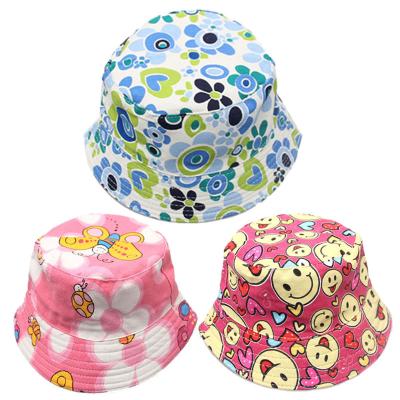 China Headwear 2022 2-6 Years Children Girl Boy Print Summer Hat Baby Smiley Face Fisherman Fruit Cartoon Sun Bucket Hat Cute Animal Hat for sale