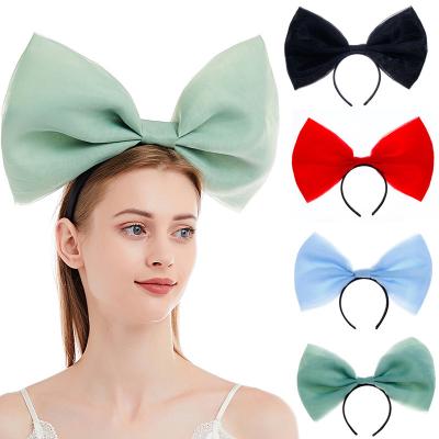 China New Fashion Women Girl Extra Large Comfortable Mesh Birthday Bowknot Headband Princess Party Glitter Bow Headband for sale