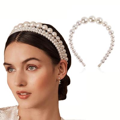 China Comfy Girls Make Up Accessories Scrunchies Crystal Pearl Hairband Hair Bands Bridal For Women for sale