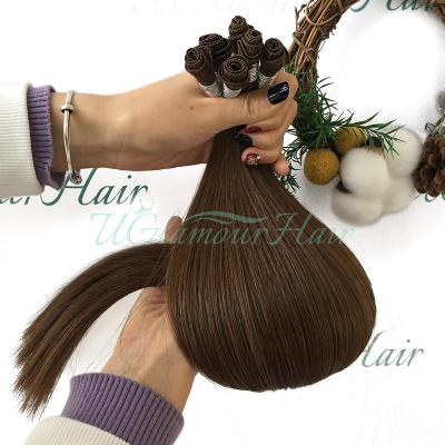 China Natural Appearance 100% Italian Human Virgin Remy Hair Extensions copper Wholesale High Quality Straight sew in weft Hand Tied for sale