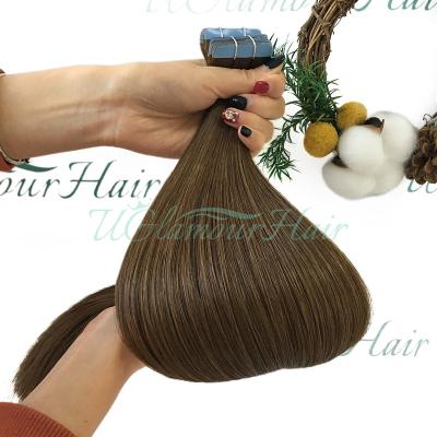 China Wholesale Soft And Shine Natural Raw Indian Remy Human Hair High Density Tape In Hair Extensions for sale