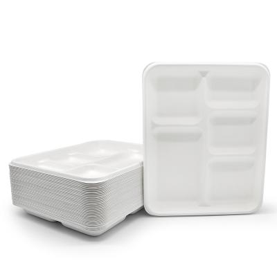 China Disposable Bagasse Tray With 3 Compartment Lunch Tray Sugarcane Bagasse Tableware Food Container Eco-Friendly Fast Food Catering for sale