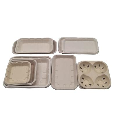 China Hot water& hot sale Eco-friendly Biodegradable Vegetable and Fruit Tray EC102 Bagasse Food Paper Pulp Fruit Tray oil-resistant tray for sale