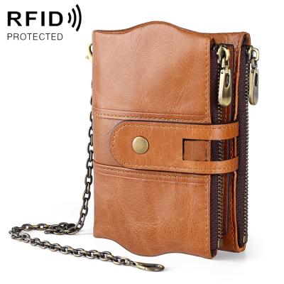 China RFID Blocking Protects Cowhide Leather Zipper Blocking Card Men Wallets Holder Credit Card Holders Business Phone Place Gift Custom Rfid Leather Wallet for sale