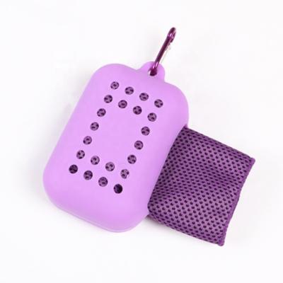 China Custom Printed Super Dry Ice Sweat QUICK DRY Cool Gym Microfiber Instant Cooling Towel In Silicone Case for sale