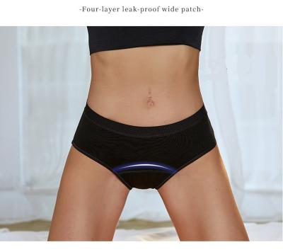 China Women Period Safety Breathable Underwear Three Diaper Panties Physiological Cotton Black Menstrual Panties for sale