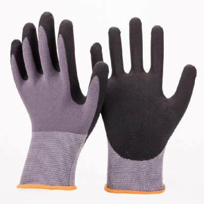 China Breathable HYJ403 15G Black Sandy Finished Nitrile Palm Coated Work Nitrile Industrial Gloves for sale