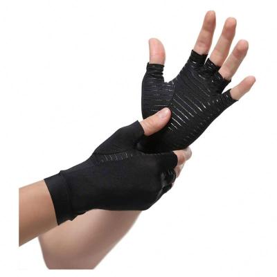 China Arthritis Factory Top Hands Black Fingerless Heated Compression Arthritis Fit Copper Fiber Gloves for sale