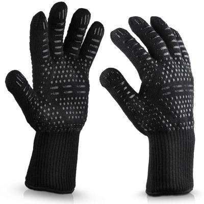 China Silicone Heat Resistant Black Dotted BBQ Cooking Kitchen Oven BBQ Heat Resistant Gloves for sale