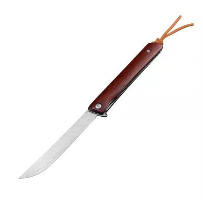 China Folding Wooden Knife Bearing Damascus Blade Handle Non-variable Steel Outdoor Leather Sharp Pocket Knife for sale