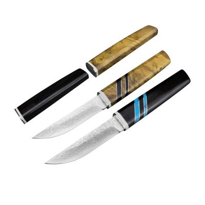 China VG10 Damascus blade ebony wood camping adventure art Non-variable forged steel straight knife small kitchen samurai fruit collection for sale