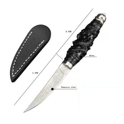 China Panlong Damascus Blade Small Mini High Hardness Camping Tactical EDC Fixed Collection Fruit Non-variable Steel Outdoor Straight Knife for sale