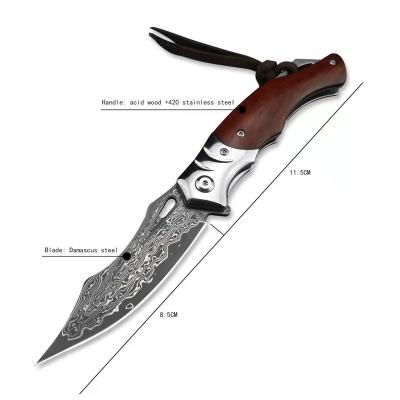 China New Apocalyptic Non-variable Damascus Steel Rosewood Handle Tactical Outdoor Pocket Survival Folding Knife for sale