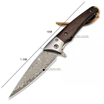 China Non-variable Damascus steel acidwood handle outdoor camping portable pocket EDC boutique folding knife for sale