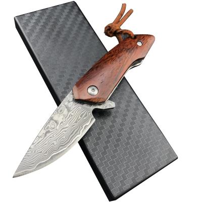 China Non-variable Damascus steel acidwood handle camping Mini Carry EDC outdoor portable folding pocket knife for sale