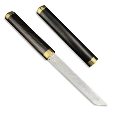 China Ebony wood handle tactical camping knife Damascus outdoor mini EDC gift Non-variable steel fixed knife for sale