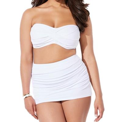 China Plus Size Valentine Shirred Skirt White Twist-Front Plus Size Bandeau Swimwear Bath Dress for sale