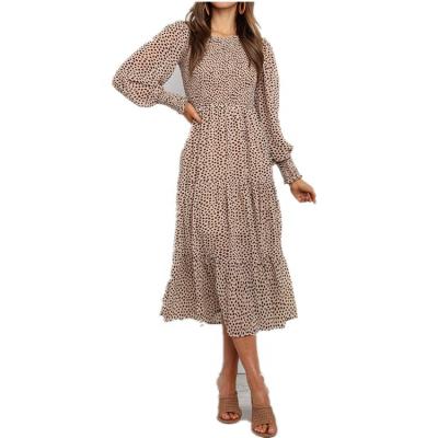 China Latest New Arrival Leopard Print Long Sleeve Dress Mid Dress Women's Breathable Clothing for sale