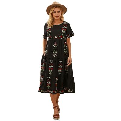 China Breathable Comfort Fabric Soft Rayon Dress High Quality Women Embroidery Plus Size Dress for sale