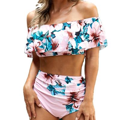 China New Arrival Baby Girl Bikini Beach Wear Breathable Floral Print Off The Shoulder Swimwear for sale