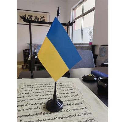 China Health Care Institute Wholesale Custom 100% Polyester Table Flag Ukraine Office Ukrainian Flag With Flag Pole for sale