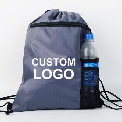 China 100% Polyester Eco-friendly Custom Printed Gym String Backpack Zipper Pouch Drawstring Bags With Screen Cloth for sale