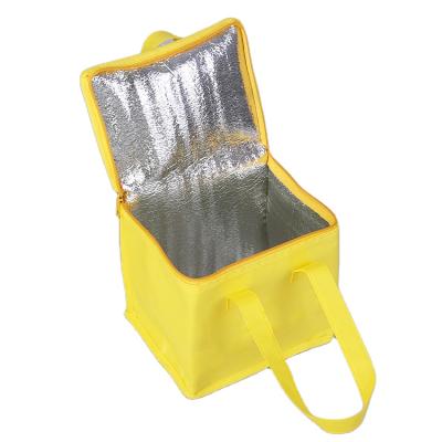 China Custom Woven Grocery Ice Cream Tote Yellow Lunch Bag Custom Waterproof Cooler Bag Logo Aluminum Film Cheap No for sale