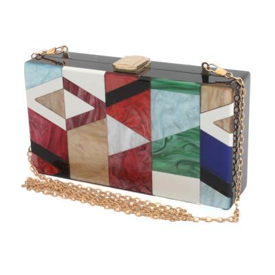 China Elegant Female Colorful Clutch Gold Chain Acrylic Bag LETODE Geometric Design for sale