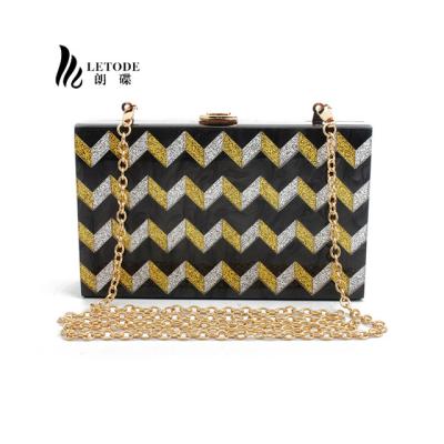 China LETODE Acrylic Evening Clutch Purse Box Stripes Shoulder Bag For Party Champagne Crossbody Bags Evening Bag for sale