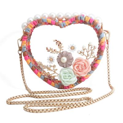 China Women Heart Shaped Floral Handmade Clear Handbags Women Fashion Sling Bag Clutch Wallet Wallet Shoulder Bag Luxury Packaging Clips Bolsa Feminina for sale