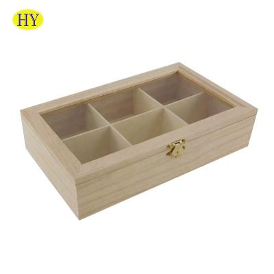 China Handmade Custom Unfinished Glass Lid Tea Packaging Wooden Box for sale