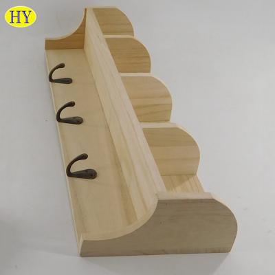 China Custom Eco-Friendly Natural Unfinished Wood Wall Mounted Hanger With Hooks Wholesale for sale