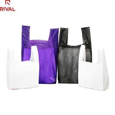 China Recyclable T Shirt Bags Invest Shopping Bag Eco - Friendly Biodegradable Black Thank You Poly T Shirt Bags for sale