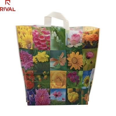 China Custom Printed Logo Design Bio LDPE/HDPE BIODEGRADABLE Handle Plastic Bag Die Cut Bag Shopping Bag For Clothing for sale