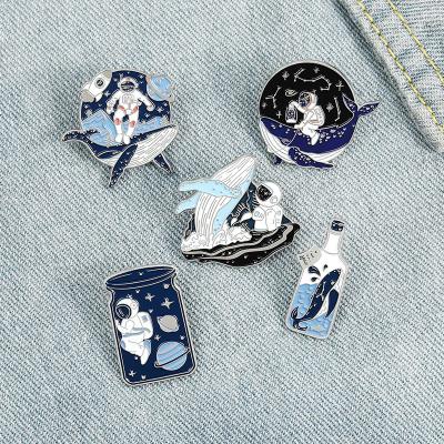 China Wholesale Custom Europe Astronaut and Ocean Whale Soft Enamel Metal Lapel Pins Badges for sale