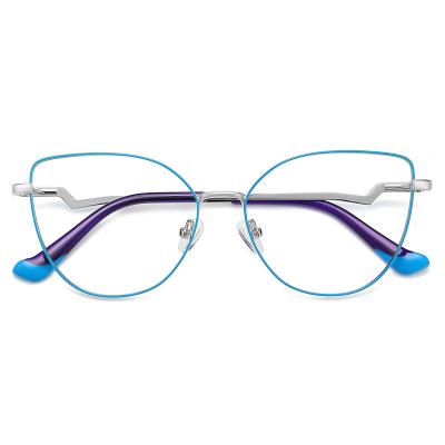 China 2023 Blue Lightweight Anti Glass Metal Eyeglasses Computer Cat Eye Blue Light Filter Optical Eyewear Frame Blocking Glass Eyewear For Woman for sale