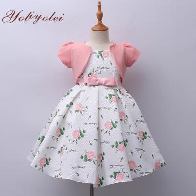 China Washable Hot Selling Girls Toddler Child Clothing Wear Short Sleeve Flower Print Floral Dress For Girl 2-10 Year for sale