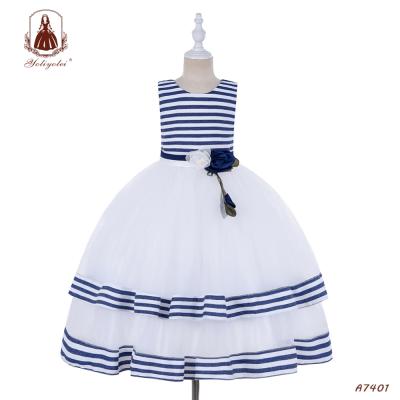 China 2021 New Arrivals Princess Stripe Elegant Girls Birthday Party Dresses Breathable Dress For Summer for sale